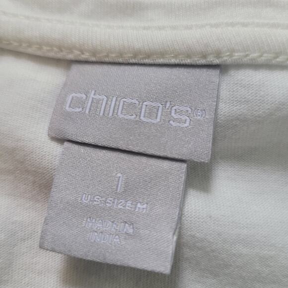 Chico's Size 2 US M Embroidered Cut-Out Lace-Hem Tee White Feminine Minimalist - Picture 7 of 9